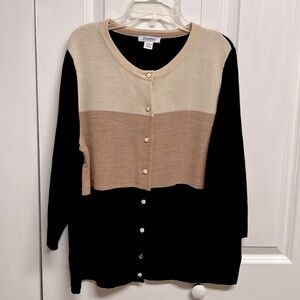 Hampshire Studio Black Tan Beige Striped Mid Sleeve Knit Top Size XL